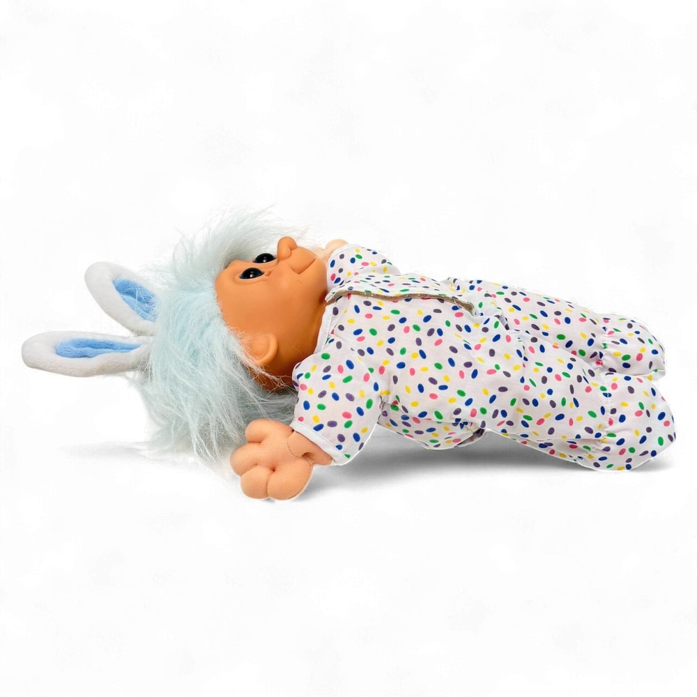 Russ Troll Doll Lot 2 Baby Trolls Rabbit Polka Dot & Nightcap Pink 12 in - Picture 7 of 16